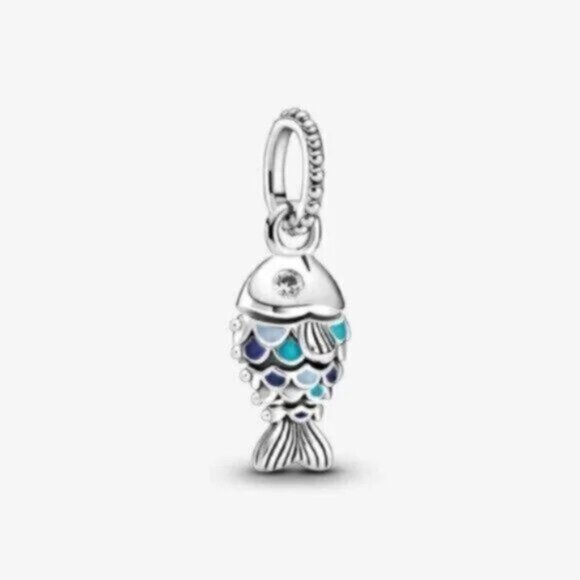 ✅Pandora Blue Scaled Fish Dangle Charm - Picture 1 of 3